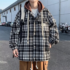 假两件外套男冬季加绒加厚格子夹克男连帽秋冬款上衣服毛呢W64，男装夹克，星座1116A-1（原606A）