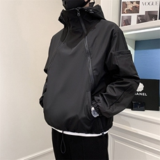 黑武士机能冲锋衣外套男双拉链痞帅高级感男装机车服连帽工装夹克，男装夹克，电商A210