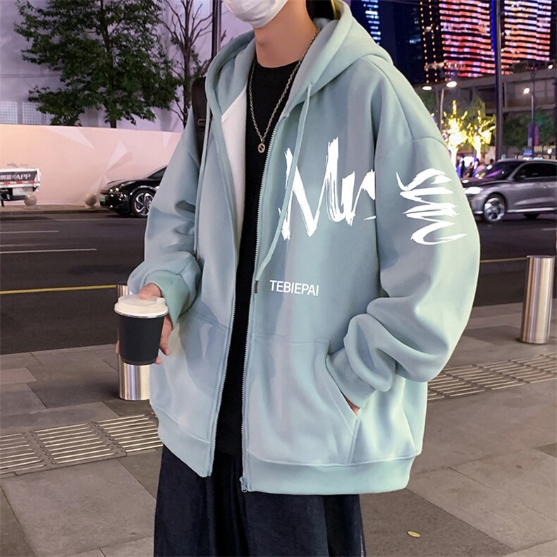 H181P70加绒75美式卫衣外套秋冬款潮牌宽松男装连帽拉链开衫衣服图片