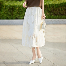 女士蕾丝烧花松紧腰半身裙，女装半身裙，臻维羊绒