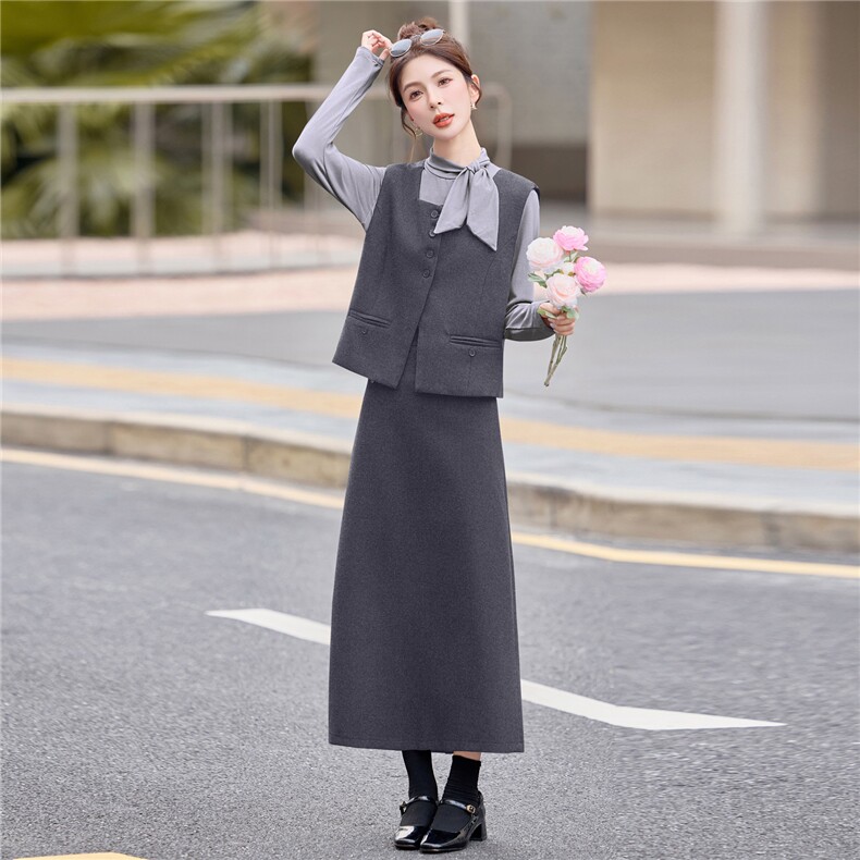 轻熟风通勤职业套装裙女2025秋季蝴蝶结气质衬衫马甲半身裙三件套,女装套装/套裙,意芙