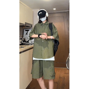 量大优 供视频 泡泡纱夏款短袖衬衫衬衫工装短裤男 TZ17-特p55图片