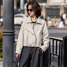 2026春装新款简约时髦风尚短款皮衣外套，女装皮衣，魅丽静蓝