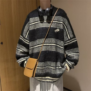 美式街头设计感圆领毛衣男慵懒风休闲针织衫M8807P48图片