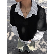 假两件polo衫男秋季叠穿拼接条纹衬衫新款青少年衬衣，男装Polo衫，四季星座505