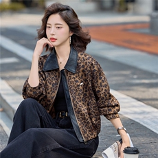 2025秋季新款港风复古时尚豹纹麂皮绒潮流个性短款外塔，女装短外套，慕依路