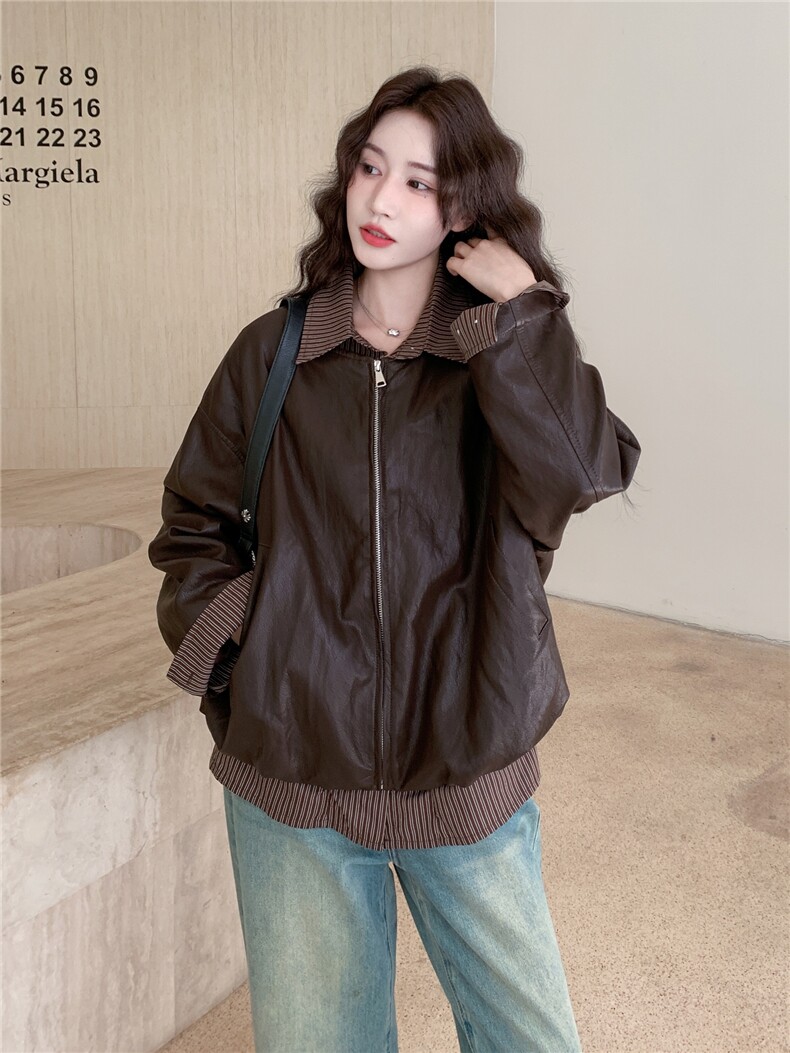 2025年秋季皮衣短款衬衫领RF2C290-6875#-P175-K265,女装皮衣,蝶眷