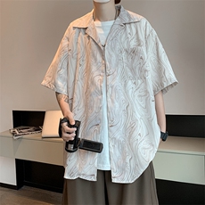 2023港风文艺条纹长袖衬衫男春秋宽松潮流衬衣，男装衬衫，星座716-4