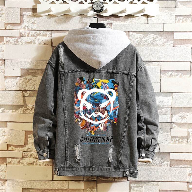 2025秋季破洞男士大码牛仔学生印花夹克带帽外套JK774-P85，男装夹克，星座1103-1