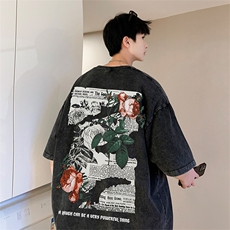 直播品质重磅240克美式复古蜡染水洗做旧宽松短袖t恤T1158P38，男装T恤，电商A486