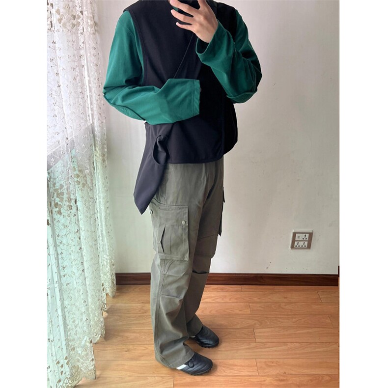 网络图美式高街大口袋褶皱微喇工装休闲裤A04-特P55,男装休闲裤,电商B369（原A024）