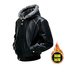 现货冬季美式潮牌痞帅PU皮机车服棉衣毛毛绒狼王座山雕皮棉服，男装棉衣，电商A486-1