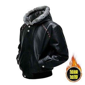 现货冬季美式潮牌痞帅PU皮机车服棉衣毛毛绒狼王座山雕皮棉服图片