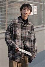 秋冬款cityboy格子衬衫外套男宽松港风日系长袖衬衣DX189P60控78，男装衬衫，电商B413-1