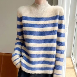 2025年秋季时尚百搭通勤简约休闲条纹半高加厚图片