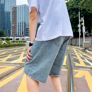 浅色水洗牛仔五分短裤男韩版夏ins新款宽松直筒阔腿裤 K714-P30图片