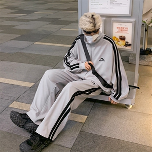 XZ301A TZ07港风撞色条纹学生休闲套装上衣P68控88 裤子P50控68图片