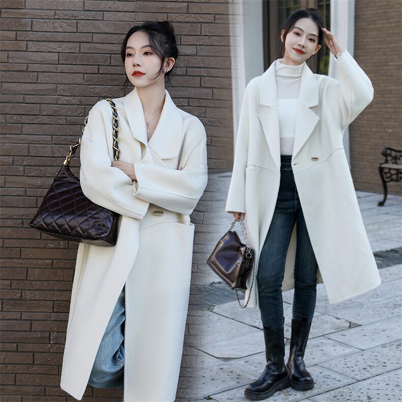 现货主推新款双面羊毛长毛呢一粒扣西装领中长款羊毛大衣,女装双面呢大衣,丝露怡语