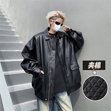 美式复古皮衣外套男秋冬加棉休闲宽松拉PU皮翻领棉服JK0826-P80，男装棉衣，星座308B-2