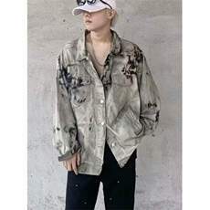 春秋季水洗扎染破坏牛仔衣夹克扎染宽松做旧男女外套JK12，男装夹克，星座1116A（原606A-3）