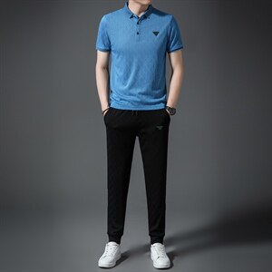 中年男士套装夏季宽松免烫2023新款中年冰丝时尚百搭男装夏季,男装休闲套装,电商B212（原钱塘6029）