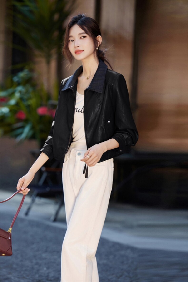 甜酷炸街气质感休闲皮衣外套女2025秋季新款独特设计机车服皮夹克,女装皮衣,安之芮娜