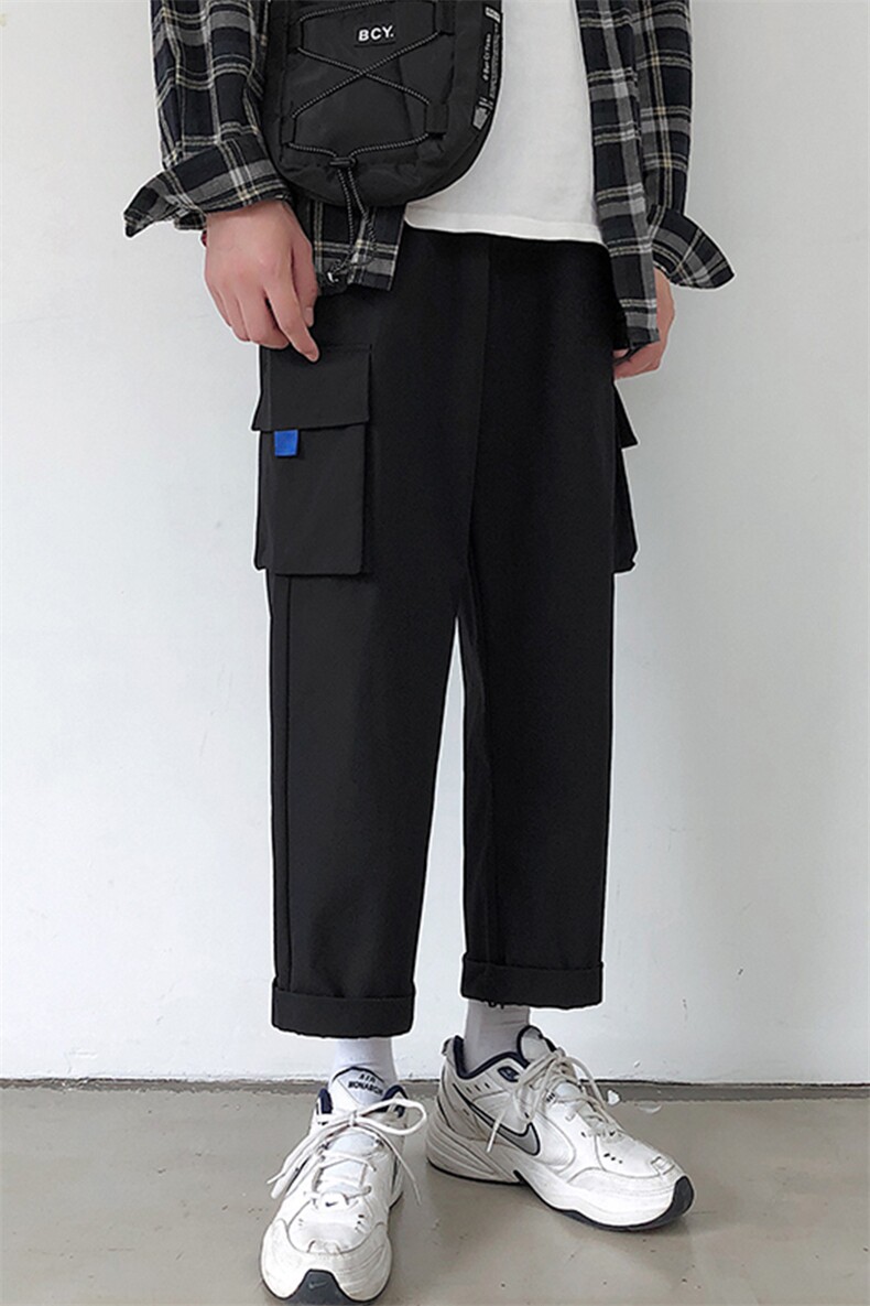 加绒港风2021九分裤男潮流宽松运动休闲工装裤5106-P30加绒批35,男装休闲裤,星座718-1