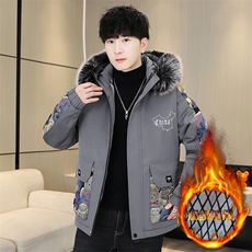 2025冬季新款男士韩版派克服加绒加厚外套带毛领-1618-P85，男装棉衣，星座1105