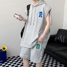 夏上新简约无袖T恤套装潮牌提花背心短裤两件套8028-P90控价118，男装背心/马甲，电商A441-1