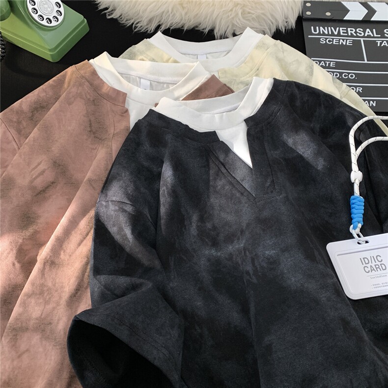 双层亨利领2025新款男士潮牌脏脏布双领短袖T恤半袖BT03-P38控58,男装T恤,星座815A