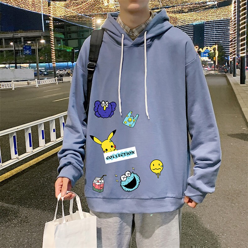 WY2079-P35 加绒款-P40 纯棉连帽卫衣男大码运动帽衫宽松薄外套男图片