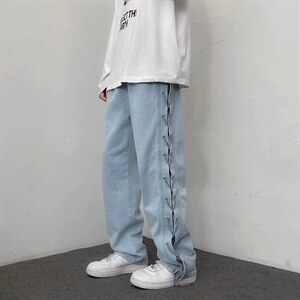 牛仔裤男秋冬2023新款美式炸街嘻哈阔腿长裤K835P50图片
