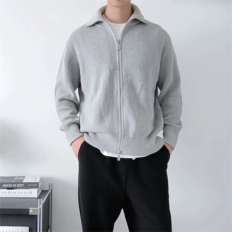 抖音得物保暖立领拉链针织外套秋冬宽松慵懒风纯色毛衣上衣AM02,男装针织衫/毛衣,电商A443