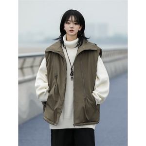 冲锋衣棉马甲女冬季潮牌ins美式机能风拉链马夹 QK841 P60图片