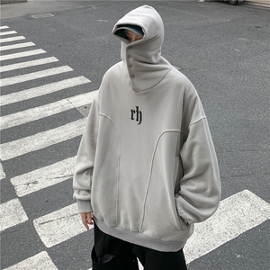 ！23宽松重磅加绒350克暗黑风rh排扣连帽卫衣LW9068-p78图片