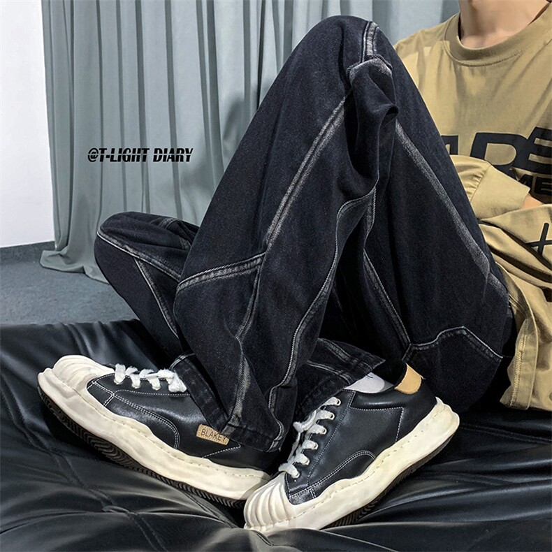 B221美式ins高街小众男女情侣款修身直筒牛仔裤LK22091-P60控78,男装牛仔裤,电商B221