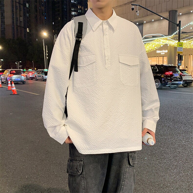 2025春夏新款男士套头衬衫仿肌理感褶皱宽松外套,男装衬衫,星座1206（原A206）