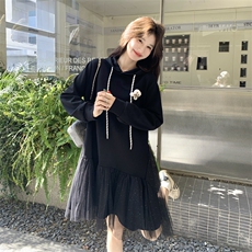 26春新款现-黑色网纱可盐可甜卫衣连衣裙2607A黑-P155K248，女装连衣裙，2B190