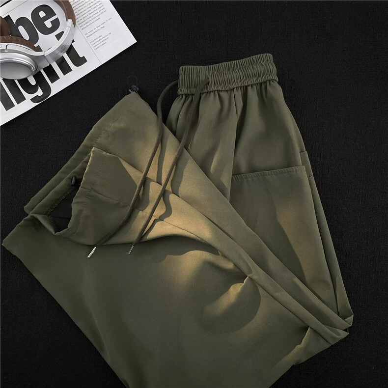 夏季纯色松紧腰裤子男港风垂感潮流宽松ins原宿风阔腿休闲裤，女装休闲裤，星座1210-1