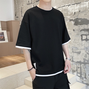 短袖t恤男士休闲假两件打底衫夏季韩版潮流半袖衣服DS347T图片
