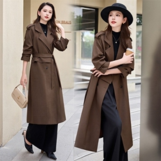 摩卡色风衣女中长款春秋新款高级感时尚翻领宽松休闲英伦气质外套，女装风衣，时尚俏佳人
