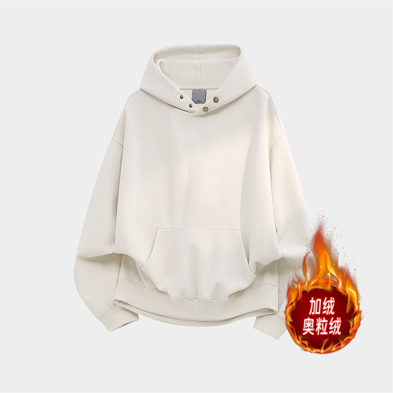 纯色重磅500克双排扣连帽卫衣宽加绒奥粒绒外套上衣RH5343JR-P57，女装短外套，星座610B-1