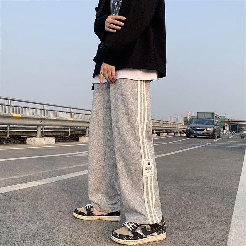 春季潮牌宽松运动卫裤侧条纹直筒裤男士高街休闲长裤 K6037-P20图片
