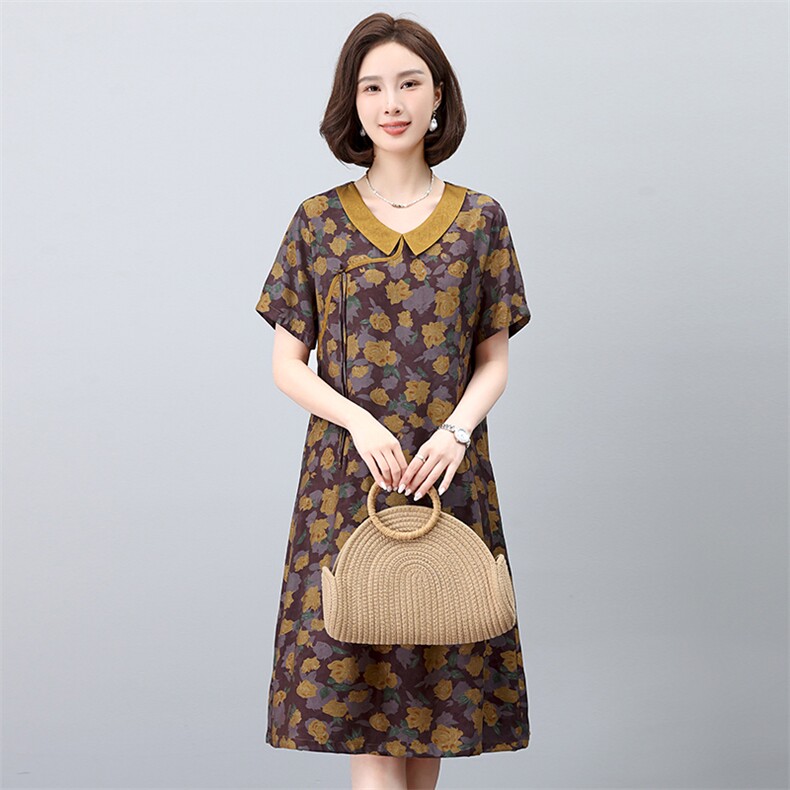 2024年夏季新款潮韩版时尚气质短袖连衣裙女中长款小个子a字裙子,女装连衣裙,简韵佳