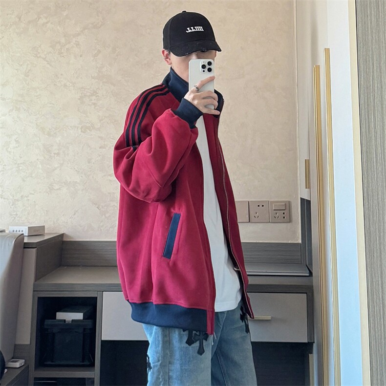 抖音得物高品质美式高街重磅结构设计拼接织带立领卫衣外套CM42,女装短外套,电商A486-1
