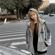 5303-P55原版做工纯棉华棉复合休闲宽松拉链卫衣外套薄款，女装卫衣/绒衫，星座617A-2