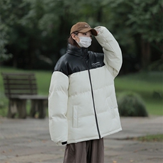 冬季港风纯色立领皮棉衣防风加绒加厚拼色加厚棉衣外套MY6083P85，男装棉衣，电商A128