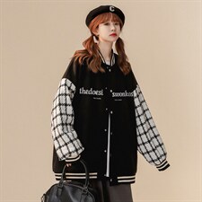 中性风秋季宽松休闲棒球服拼色袖子情侣外套女G6705P85控108，女装短外套，电商A268
