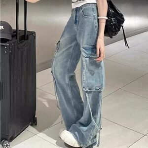 D7679-P60新款美式复古显瘦直筒阔腿裤设计感长裤裤子-网图现货图片