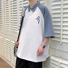 夏上新学生刺绣翻领短袖T恤男女同款撞色拼接半袖625-P35控价58，男装T恤，电商A441-1